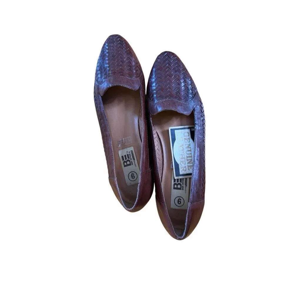 NWT Basic Editions Genuine Leather Almond Toe Flat Loafer Shoes Brown‎ Size 9M